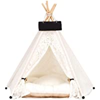 Zhuotop - Tienda de campaña para mascotas con encaje. Cama para perros y gatos- tipi- extraíble- lavable- casa de juegos…